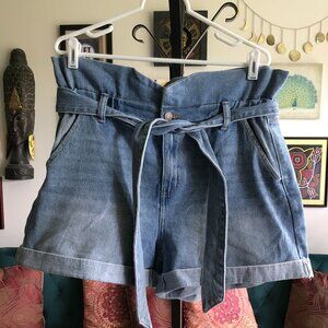 SINCERELY JULES size 11 / 30 Tie Belt Denim Paperbag Waist High Rise Shorts